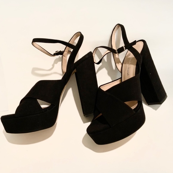Charles David Rima Black Suede Platform Dress Sandal Leather Block Heel Pumps 10 - Picture 9 of 12